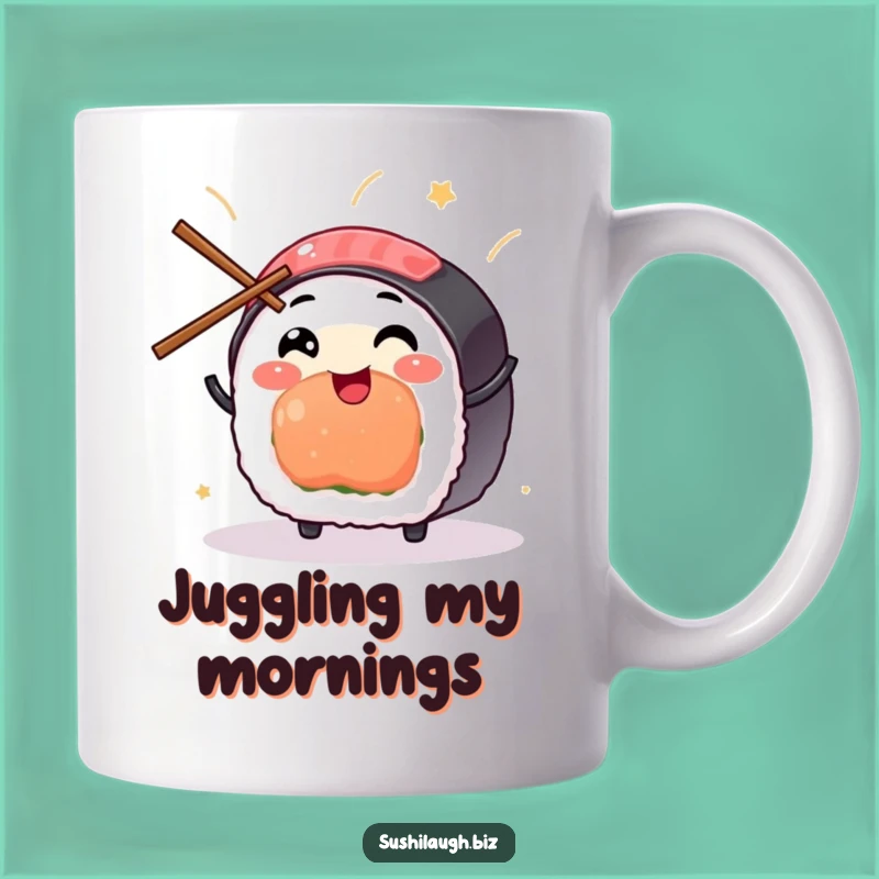 Funny Sushi Juggling Mug: Hilarious Chopstick Character Gift for Foodie Fun Lovers