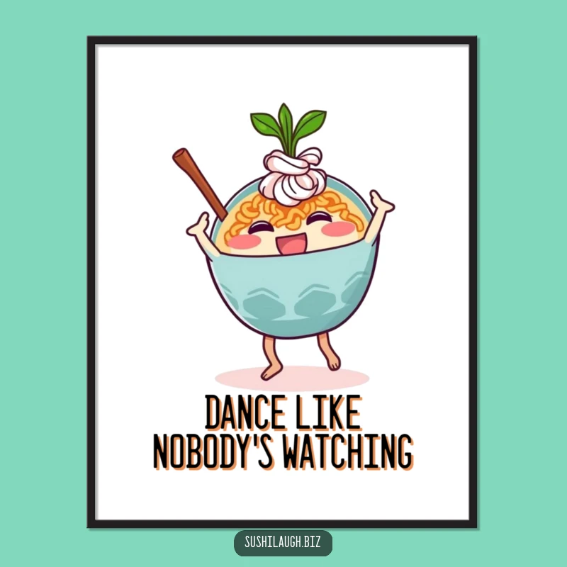 Funny Ramen Dance Digital Art: Noodle Bowl Character Print, Instant Comedic Decor