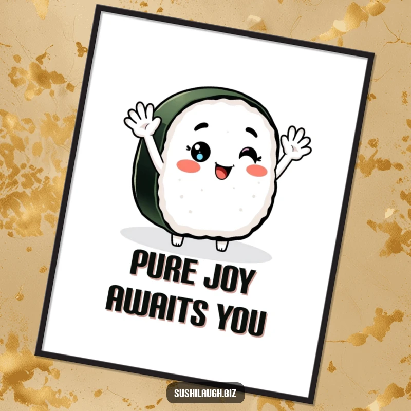 Funny Nigiri Sushi Digital Art Print of a smiling sushi character waving enthusiastically, radiating happiness and friendly greetings.