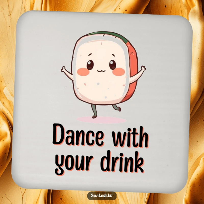 Funny Sashimi Coaster featuring a playful fish slice doing a lively jig, a cute and functional accessory for your drinks.