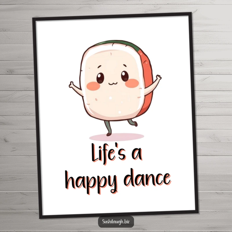 Funny Sashimi Poster of a playful fish slice with simple eyes doing a delightful jig, bringing cheerful movement to your walls.