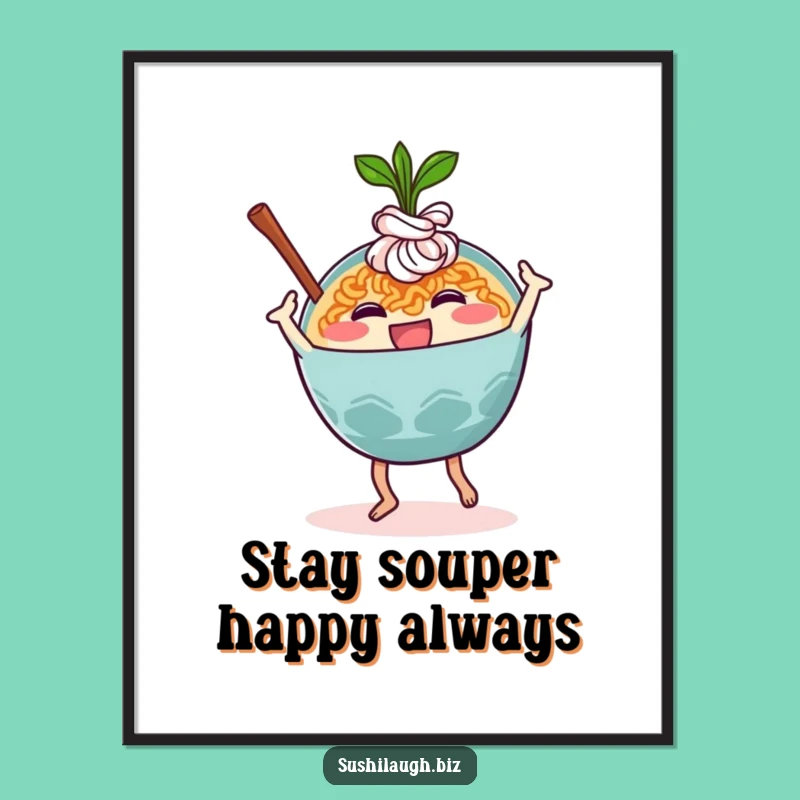 Free Printable Ramen Wall Art: Dancing Foodie Character Downloadable Decor