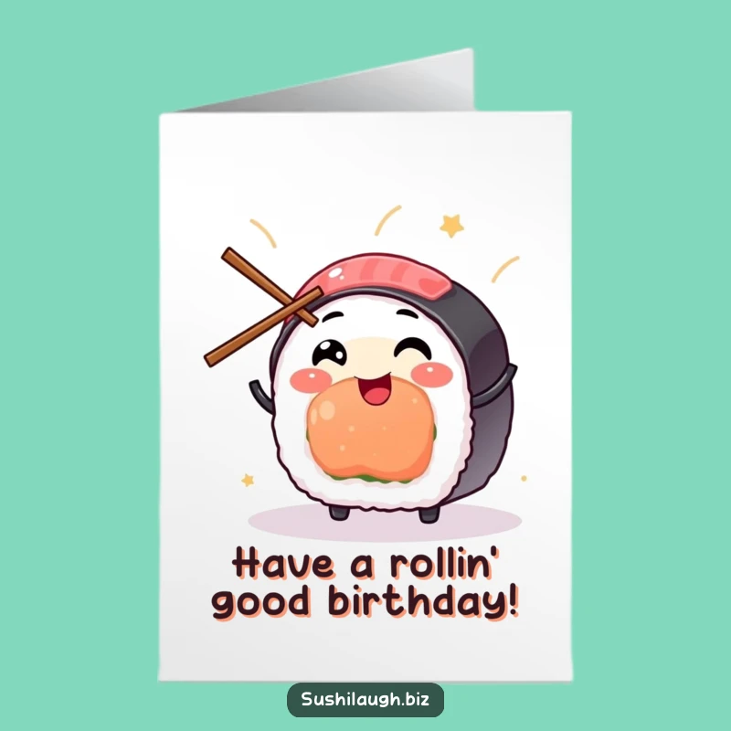 Free Printable Funny Sushi Birthday Card: Juggling Joyful Foodie Downloadable Gift