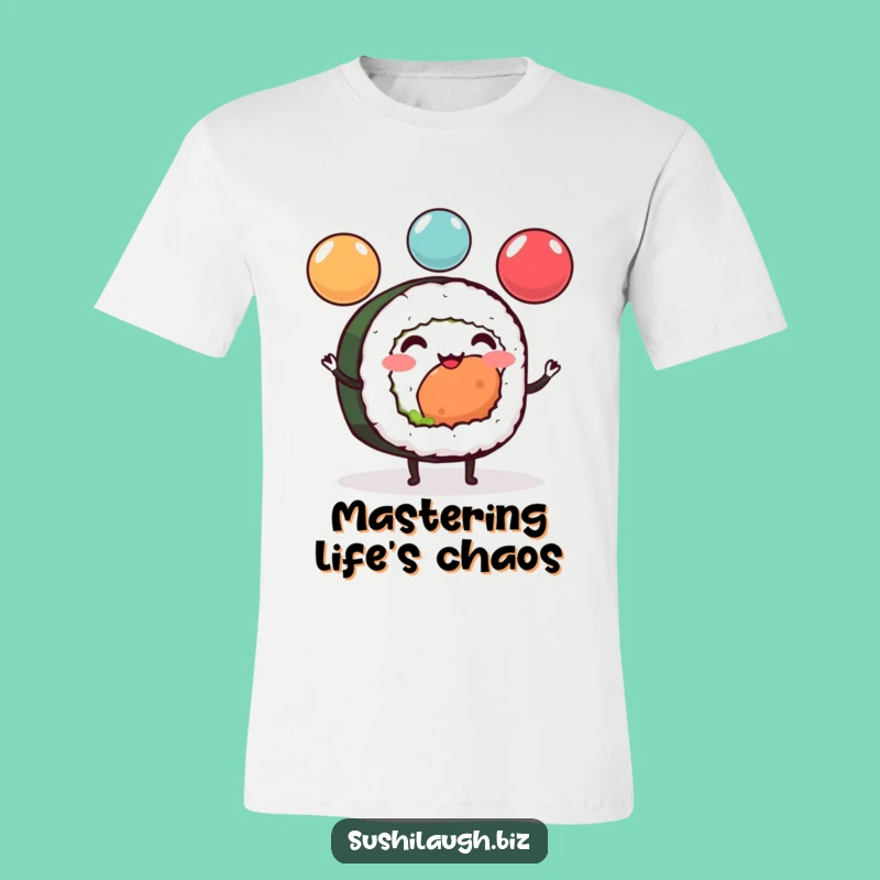 Funny Sushi Roll Juggling T-Shirt: Cheerful Ikura Ball Balance Tee